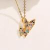 Korean Style Butterfly Pendant Necklace: Women's Colorful Zircon & Copper Jewelry, Non-Fading, Hot Selling Trend.