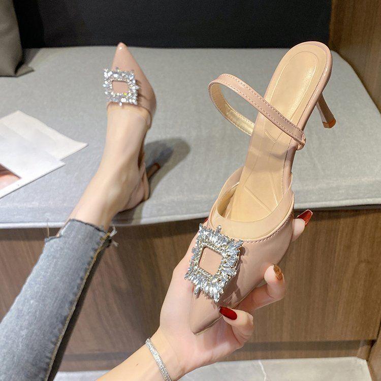 Pointed Thin Heel Versatile Rhinestone Design Sense Women's Sandals Summer New French Skirt High Heels Women
