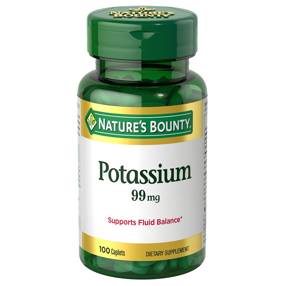 Nature's Bounty Potassium 99mg Caplets Gluten-Free Sugar-Free 1 pcs 100 Tablets