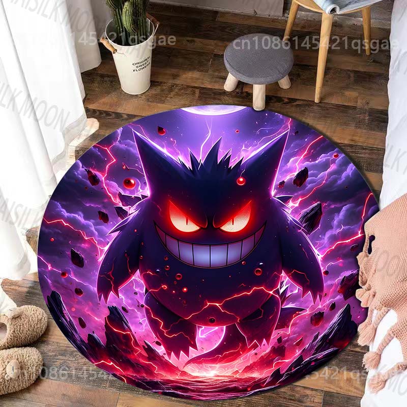 1PC Japanese Games P-Pokemon G-Gengar Print Round Carpet Rug for Living Room Bedroom Carpet Flannel Non-slip Rugs Gift Potdemiel