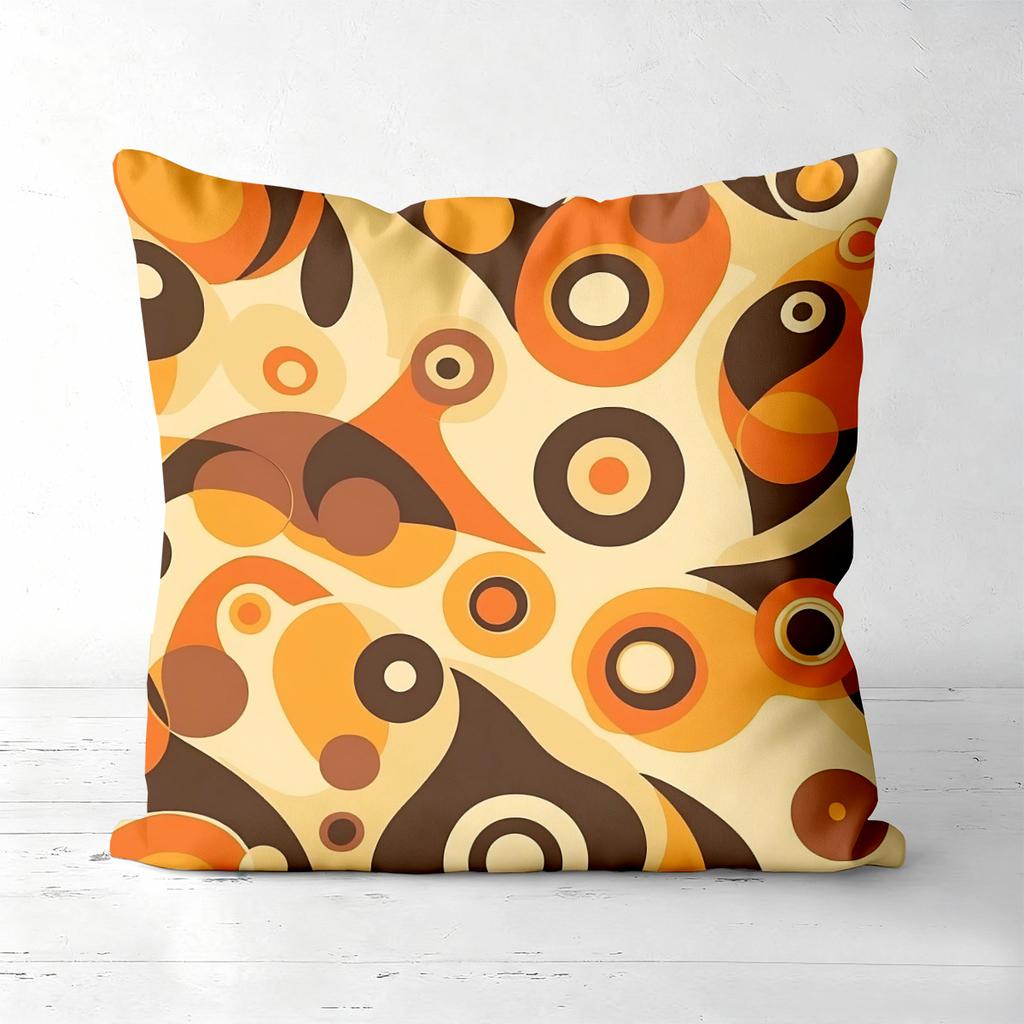 Retro Patterned Cushions With Orange Brown Circles Polyester pillowcase, sofa decorative cushion cov Headboard Pillow