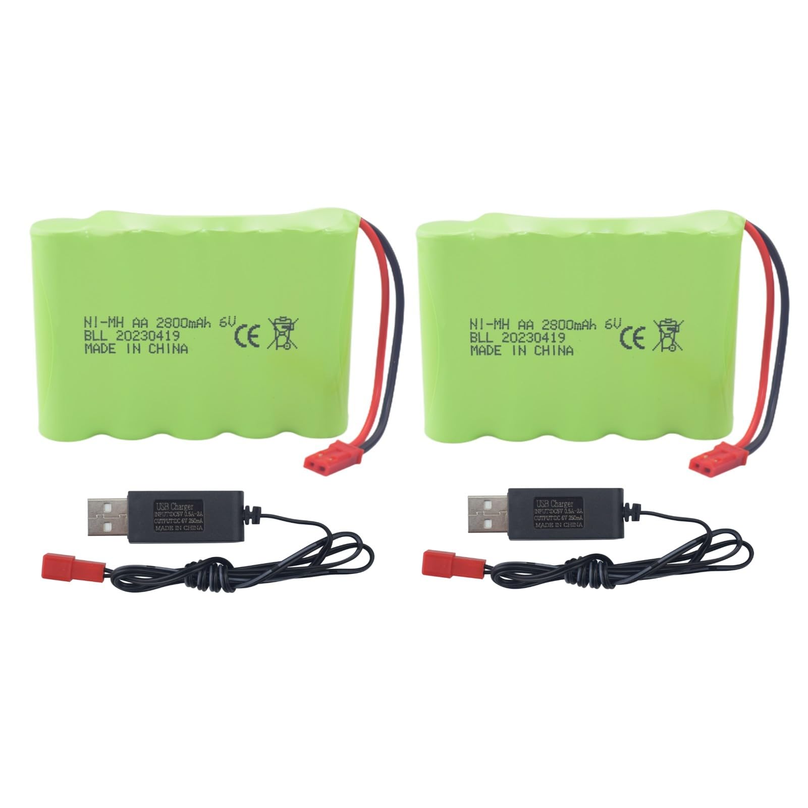 

2PCS 6.0V 2800mAh AA Battery with JST-2P Plug and USB Charging Cable for the New Huina 540 Dump, 520 RC Bulldozer, 510 Excavator, and 540