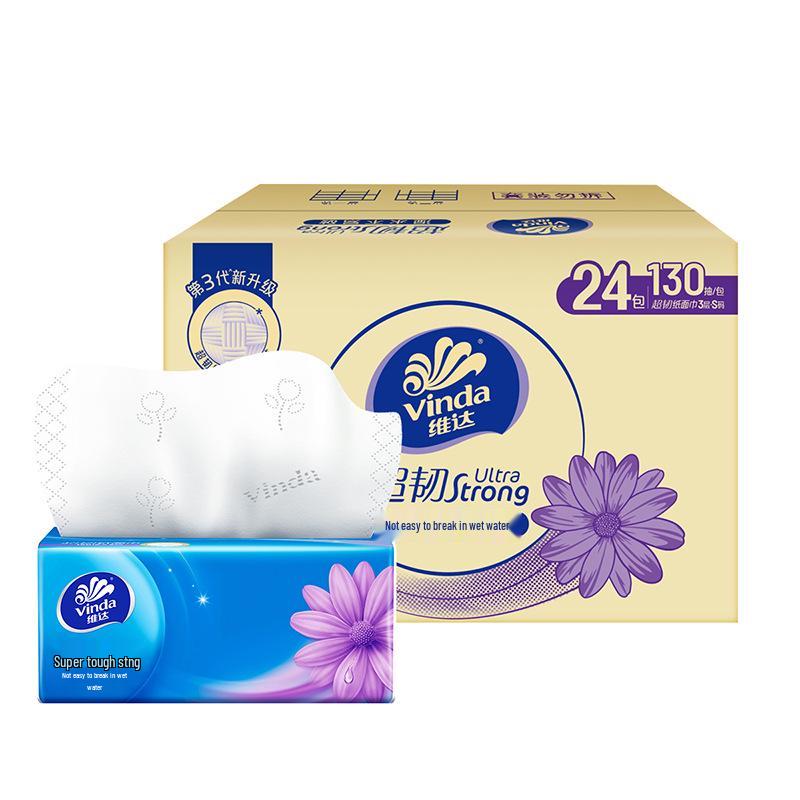 Vinda Ultra Strong 3-Ply Facial Tissue - 130 Sheets, 6 Packs (S Size) Household Value Pack