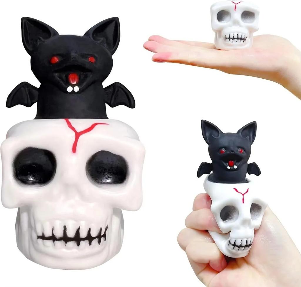 Halloween Skull Squeeze Stress Ball, Ugly Cute Squishy Skeleton Head Toy for Kids Halloween Party Trick Relief Novelty Toys