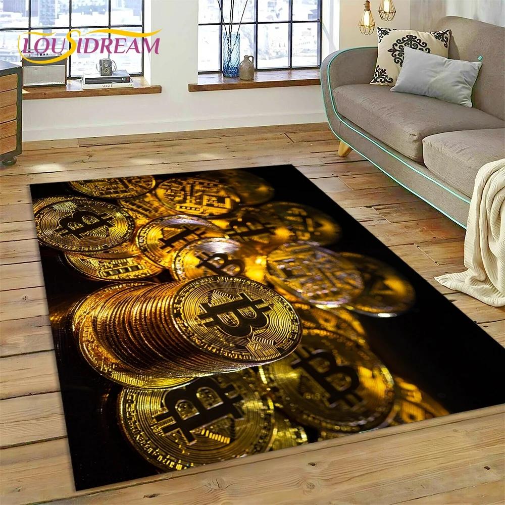Bitcoin 3D Virtual Currency NFT Area Rug Carpet for Bedroom Living Room Home Sofa Decoration,Children Game Large Decor Floor Mat