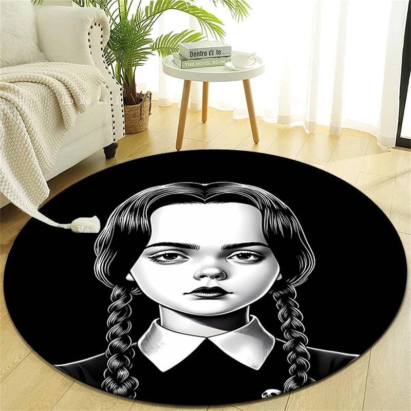 1pc Addams Family Wednesday1 Design Printed Area Round Carpet for Bedroom Living Room Home Decor Rugs Mat Non Slip Mat Rug for Bedside