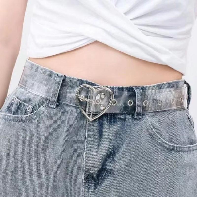 Stylish Transparent Heart Double Row Waist Belt Accessory For Denim Jeans And Outfits With Butterfly Pearl Decoration