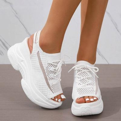 Sandals Woman Summer Hollow Out Sport Shoes Fabric Lace Up Front Sandals Outside Streetwear Indoor Outdoor Female Shoes
