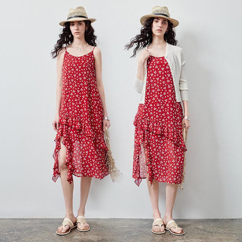 Women's Floral Ruffle A-line Chiffon Summer Dress
