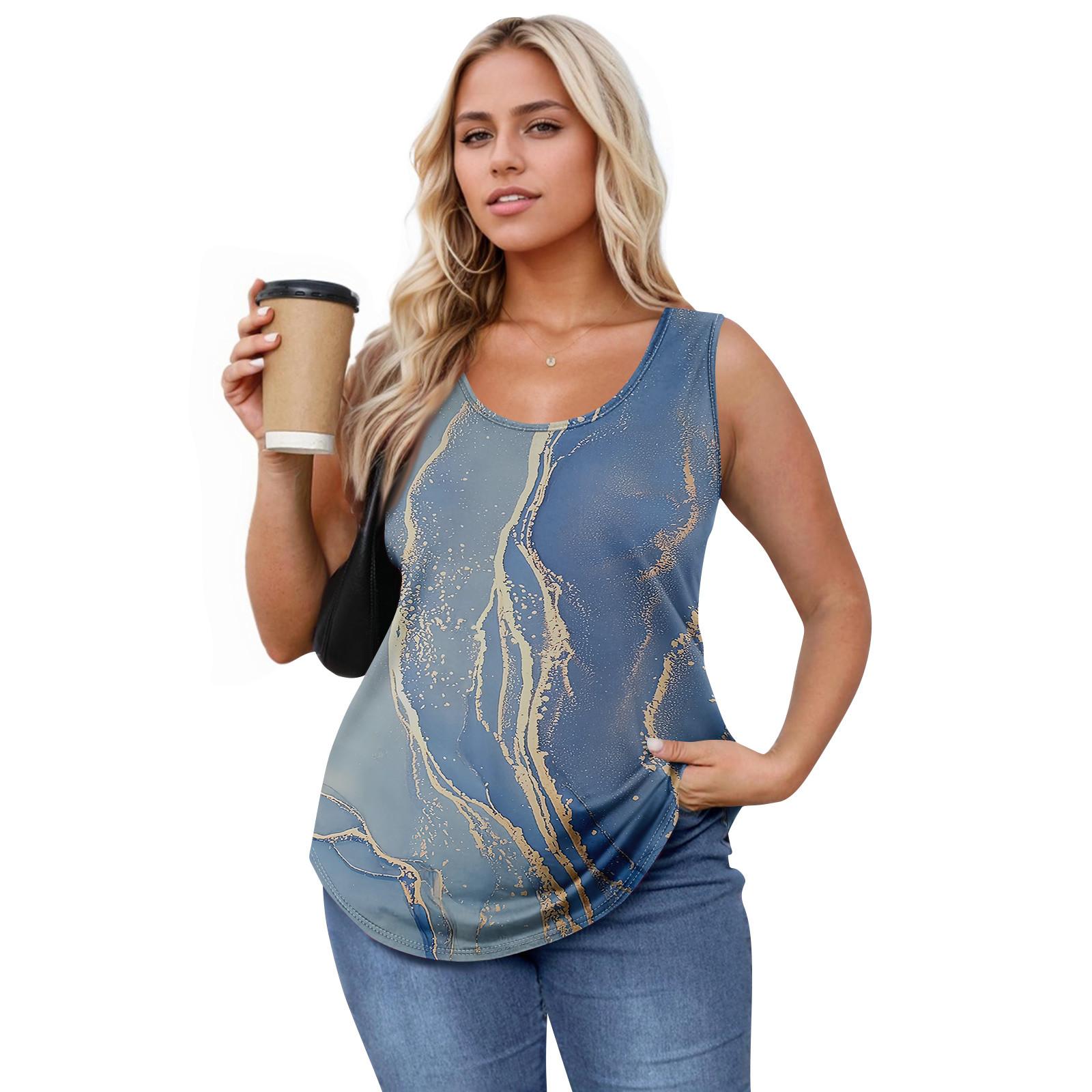 

Женская майка для девочек с принтом, повседневная майка, майки для женщин, свободный крой, топы без рукавов, струящиеся L синий