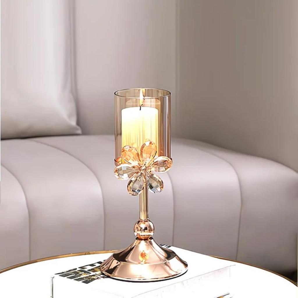 European Crystal Flower Metal Candle Holder, Vintage Romantic Candlelight Decor Stand