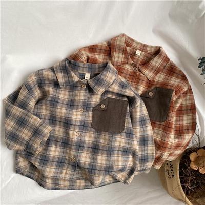 GL-kids Spring Retro Plaid Cardigan: Korean-Style Loose Fit Shirt for Boys & Girls