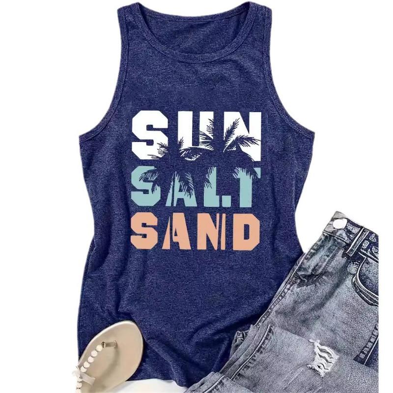 Débardeur Imprimé à Col Rond Printemps et Été Décontracté Sans Manches