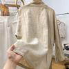 Retro Artistic Stand Collar Frog Button Cotton-Linen Long Sleeve Shirt