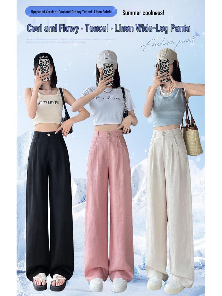 2026 Summer Women's Wide-Leg Cotton Linen High-Waist Casual Pants with Sun Protection