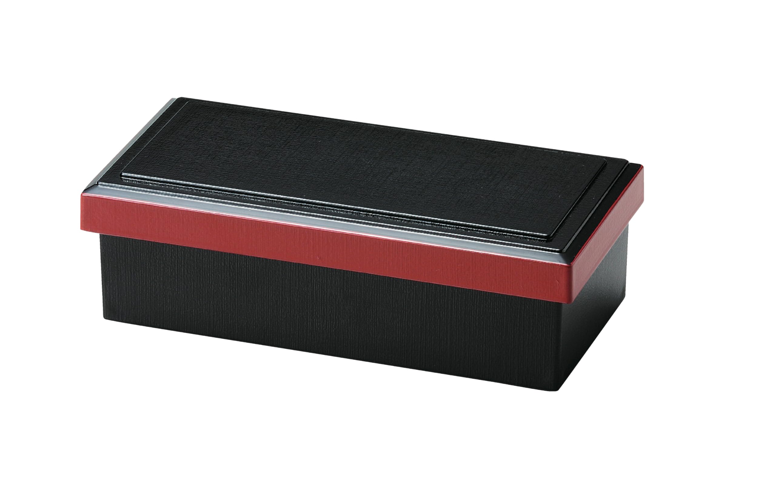 Wakaizumi Lacquerware TA Long Rectangular Rice Bowl with Cloth Black Rim with Vermilion 6-inch Pattern, F-4-34