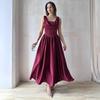 European-American Elegant Solid Color Sleeveless Square Neck Backless Tie-Up Patchwork Dress