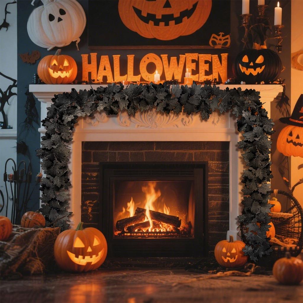 Black Leaf Garland Halloween Artificial Hanging Fall Leave Maple Vines Fall Floral Garlands Thanksgiving Decor For Home 170cm