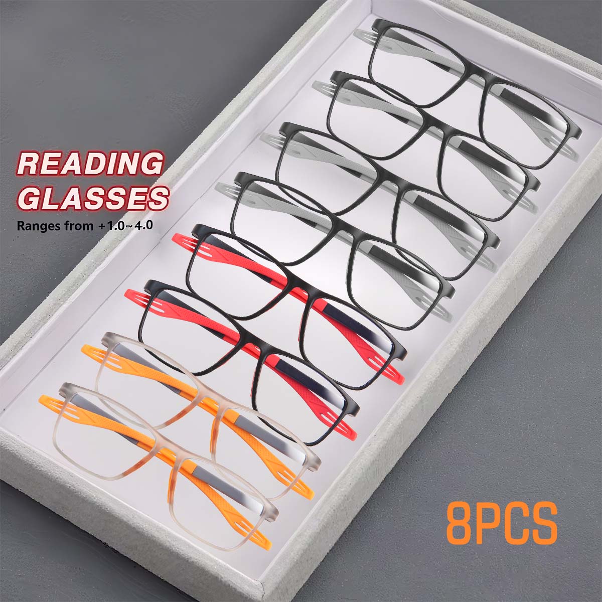 

8 ШТ. Супервыгодные Прямоугольные Простые Спортивные Нескользящие Очки для Пресбиопии Несколько Пар для Мужчин и Женщин Среднего и Пожилого Возраста 1.5