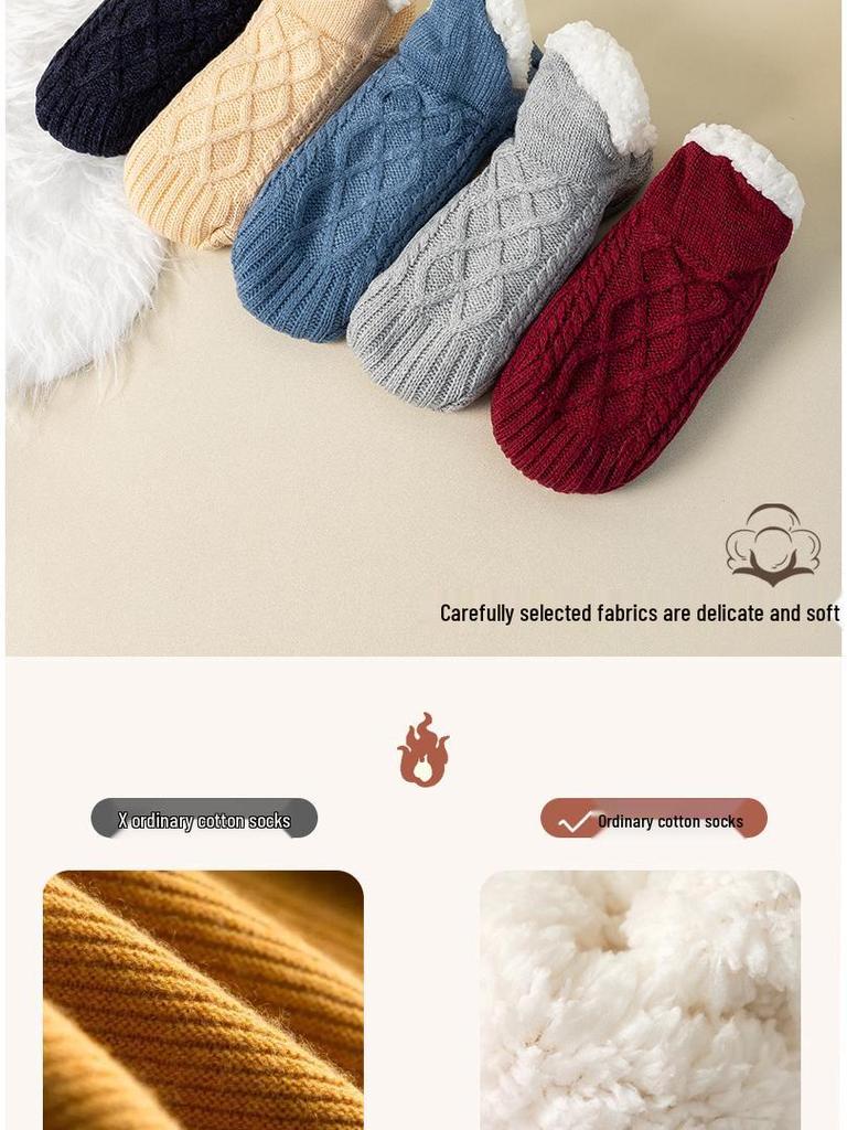Men's & Women's Fleece-Lined Winter Floor Socks: Thick, Warm, Indoor Slipper-Style with Dots.