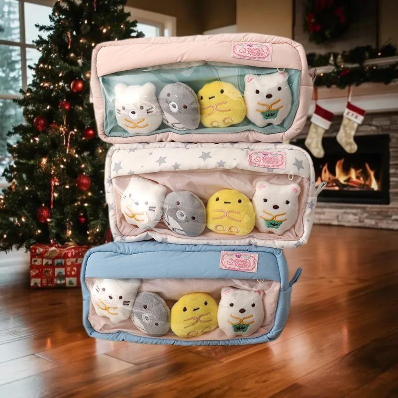 Charming Thick Transparent Pencil Holder with 4 Dolls, Perfect for Students Stationery, Pen Storage, Girlish Cosmetic Bag Gift