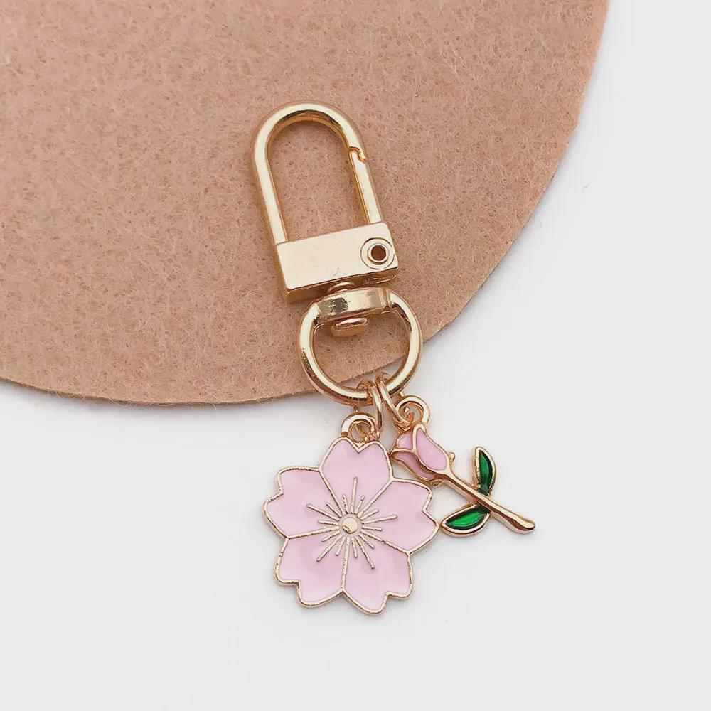 Pink Flower Oil Drop Korean Keychain & Bracelet Pendants