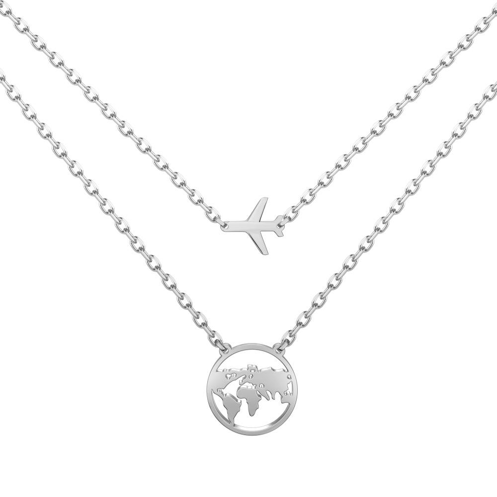 

S925 Sterling Silver Necklace for Women - Hollow Earth, Airplane & Sailing Design 925 Sterling Silver