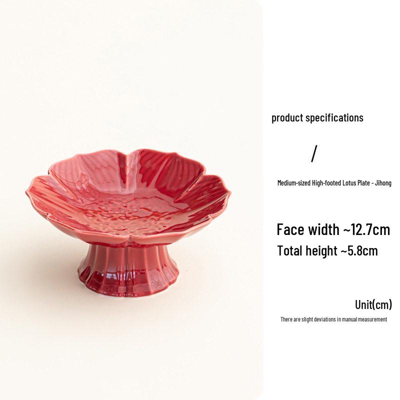 Red Ceramic Dessert Plate: Retro Chinese Pastry & Fruit Display Dish