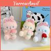 Adorable Bowknot Strawberry Bunny Plush Keychain Soft Short Plush Stuffed Animal Pendant