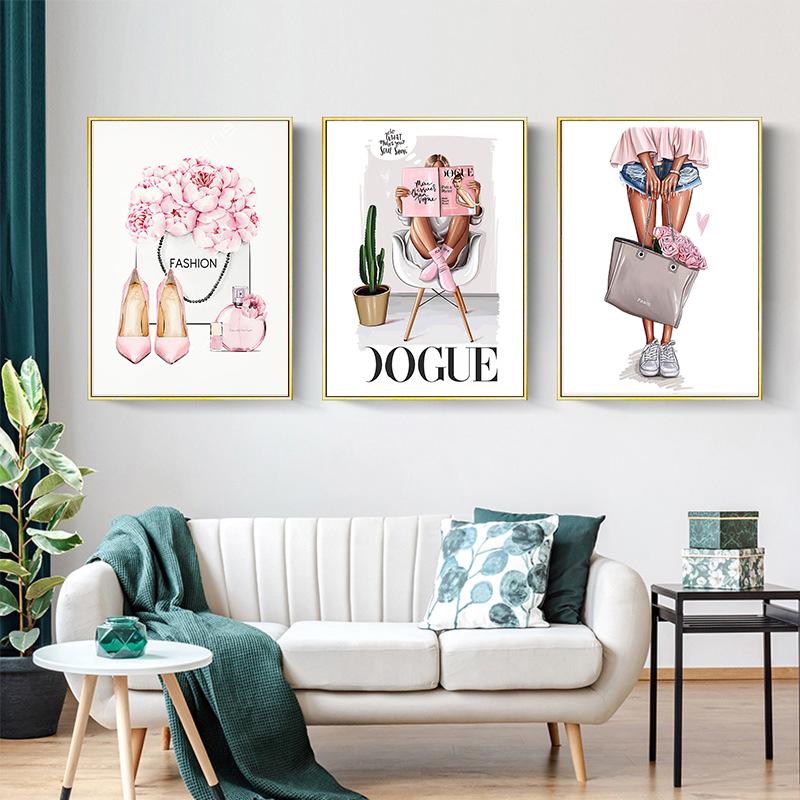 Modern Art Flower Women High Heel Shoes Canvas Painting Minimalist Fashion Posters and Prints Wall Art for Girl Room Decoration