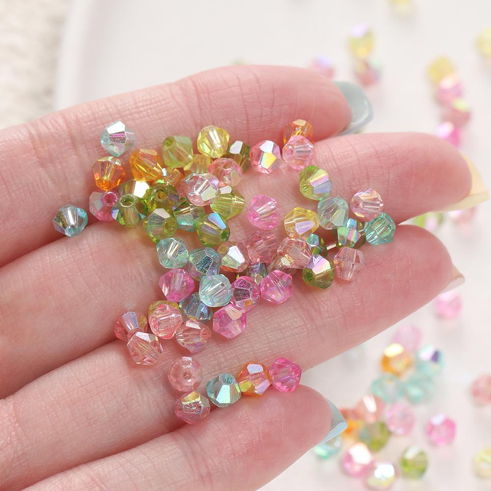 1 Strip 4mm Shiny Crystal Beads Bicone Beads 80pcs Glass Beads Loose Spacer Beads for Bracelet DIY Jewelry Making