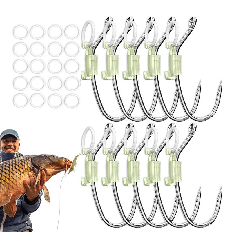 Lebende Garnelen Haken Leuchtende Köder Träger Set von 10 Haken mit Widerhaken & Perforiertem Kohlenstoffstahl Angelhaken zum Tragen von Lebenden Garnelen Ködern