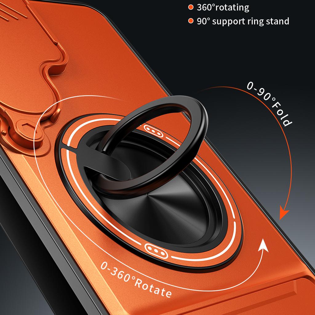 For Samsung Galaxy S24 FE Magnetic Case Ring Holder Foldable Kickstand TPU PC Phone Cover with Camera Lens Slider