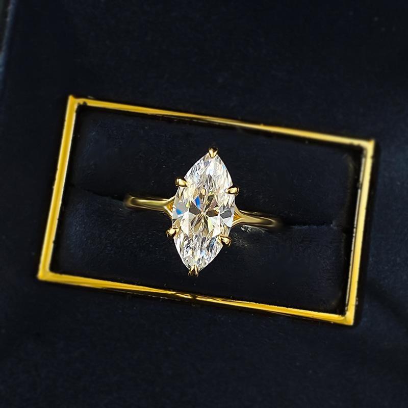 Gold-Plated 7 * 14 Horse'S Eye Diamond Ring Wind Wedding Ring Ring Female
