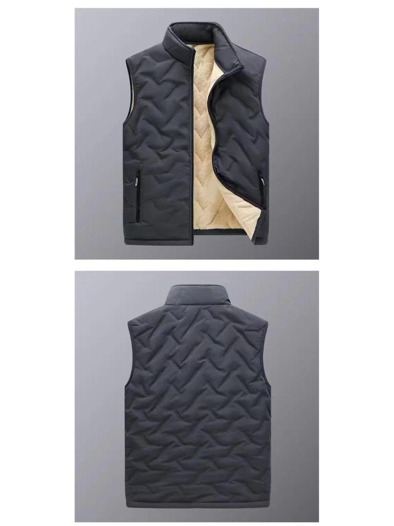 Herren Weste aus schwarzem Lammwolle - Warm, Verdickt, Locker geschnitten Oberbekleidung für Herbst und Winter