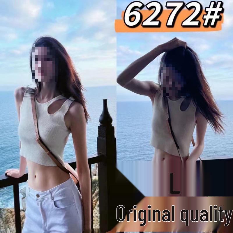 In Stock: 2024 Spring/Summer He Sui Celebrity Style White Knit Sleeveless Vest with Subtle Cutouts for Women