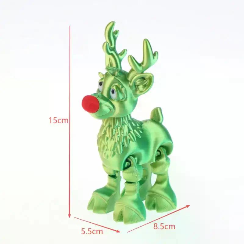 3D Printed Cute Christmas Elk Joint Movable Figurine Office Decor Children's Gift Simulated Statue Ornament
