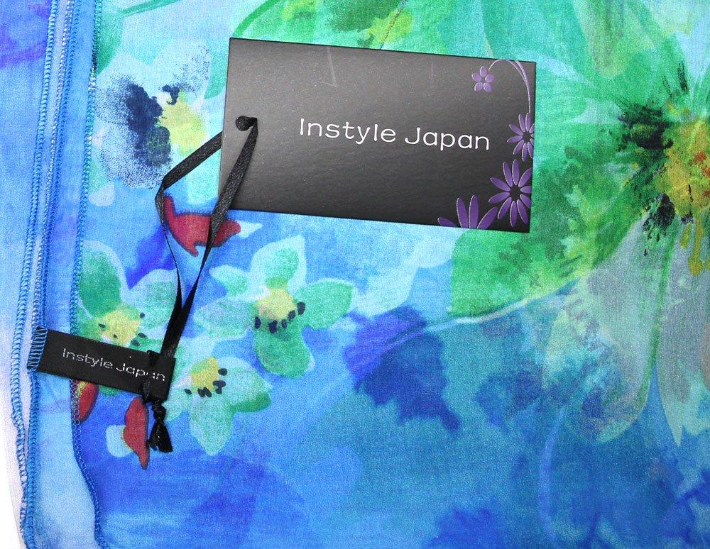InStyle Japan Silk Fleur UV Natural Protects Against UV Neck and Air Conditioning 100% Scarf, Large, 135x135cm, Blue, Square, Protection, Chiffon,