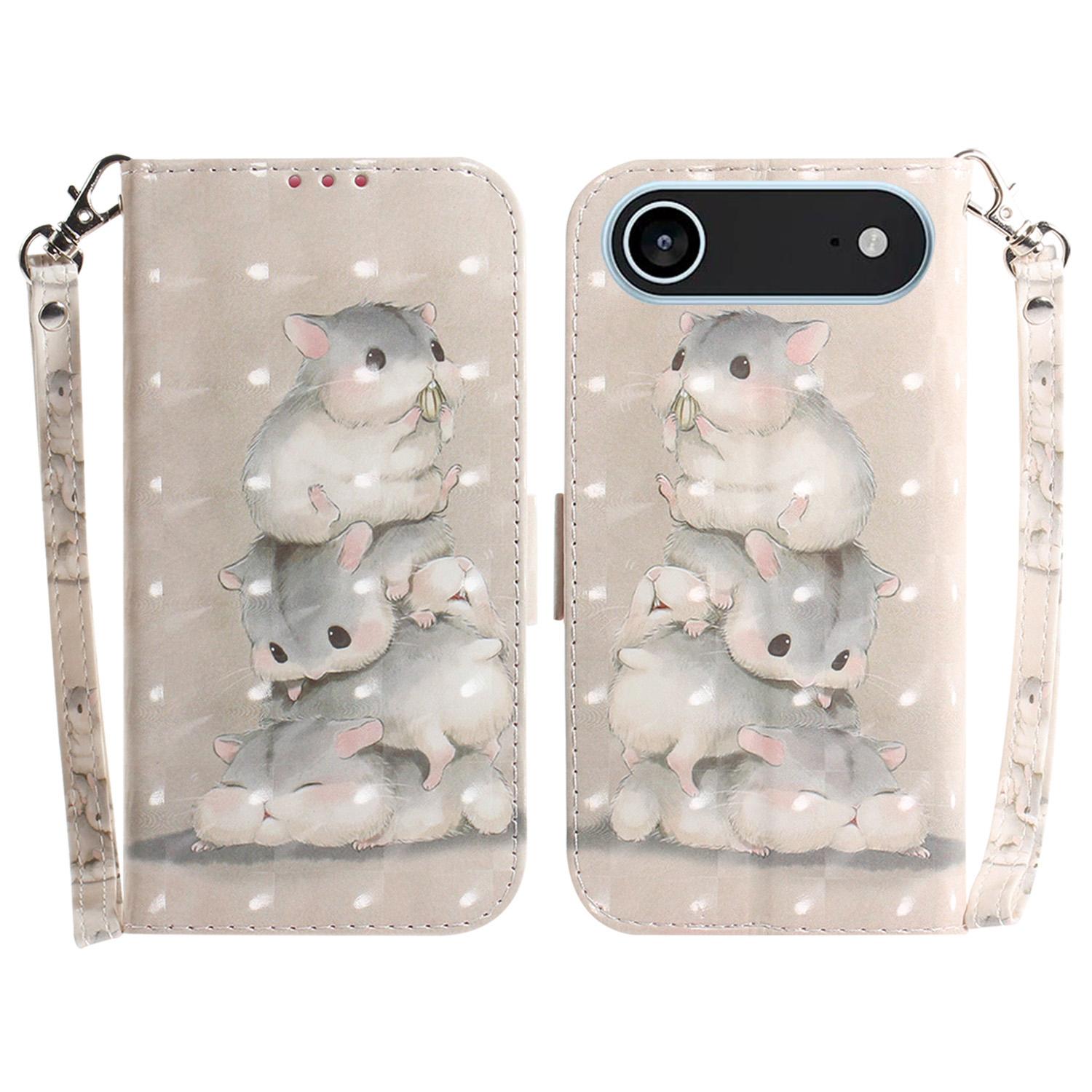 

For iPhone 17 Air Case Pattern Printing Leather Wallet Phone Cover with Wrist Strap Stacking Squirrels