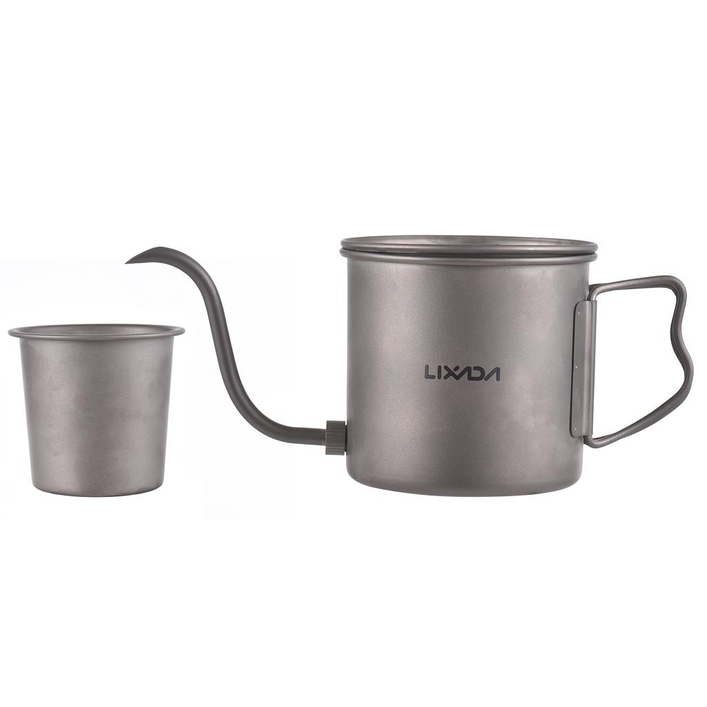 400ml Pour Over Kettle Gooseneck Coffee Kettle Ti Folding Handle Kettle with Lid and Beer Cup Gooseneck Pour Over Kettle