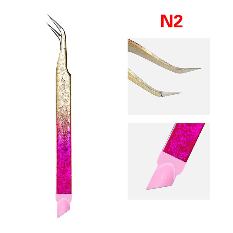 Double-Ended Eyelashes Extension Tweezers Makeup Tools Nail Art Tweezers With Silicone Pressing Head Nail Stickers Pick Up Clip