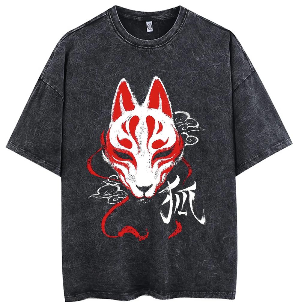 Demon Slayer Anime Printed Tshirt Mens and Womens Washed Tshirt High Quality Vintage Cotton Tshirt Harajuku YK Tops