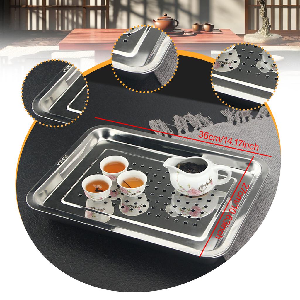 Stainless Steel Tea Serving Tray Draining Water Kung Fu Tray Drawer Tea Room Board Table Chinese Tea Tray Ceremony Tools