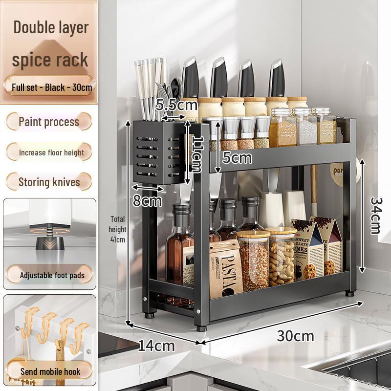 Countertop Kitchen Storage Rack for Spices and Sauces - Organize Oil, Salt, Vinegar, and Soy Sauce