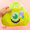 Kawaii Fluffy Stuffed Makeup Bag Mike Wazowski Toys Handback For Woman Green Cute Plush Cosmetic Portable Storage Bag For Girls