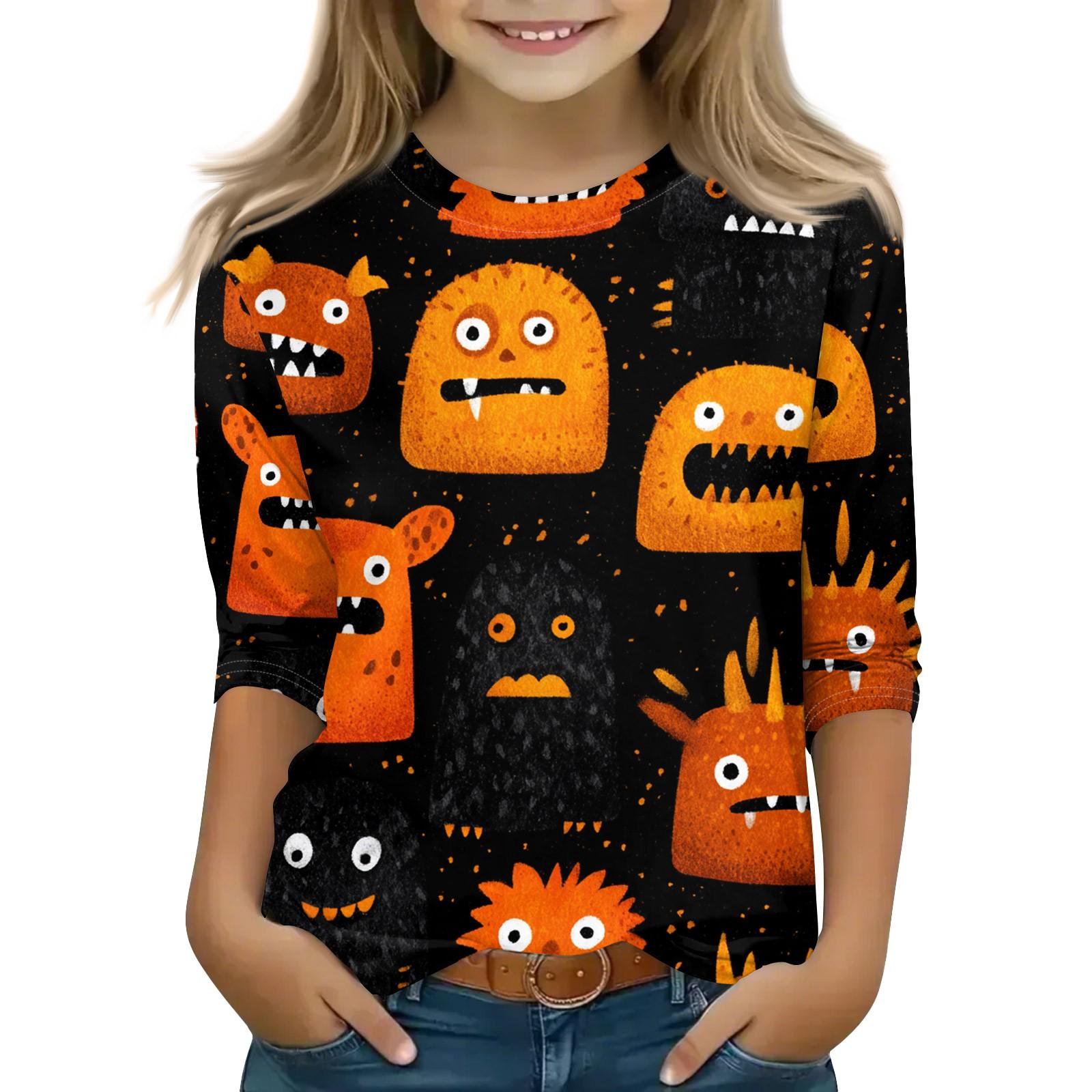 

Топы с принтом для девочек 5-16 лет с круглым вырезом и рукавами 3/4 Футболки Модные топы Наряды Футболки 140