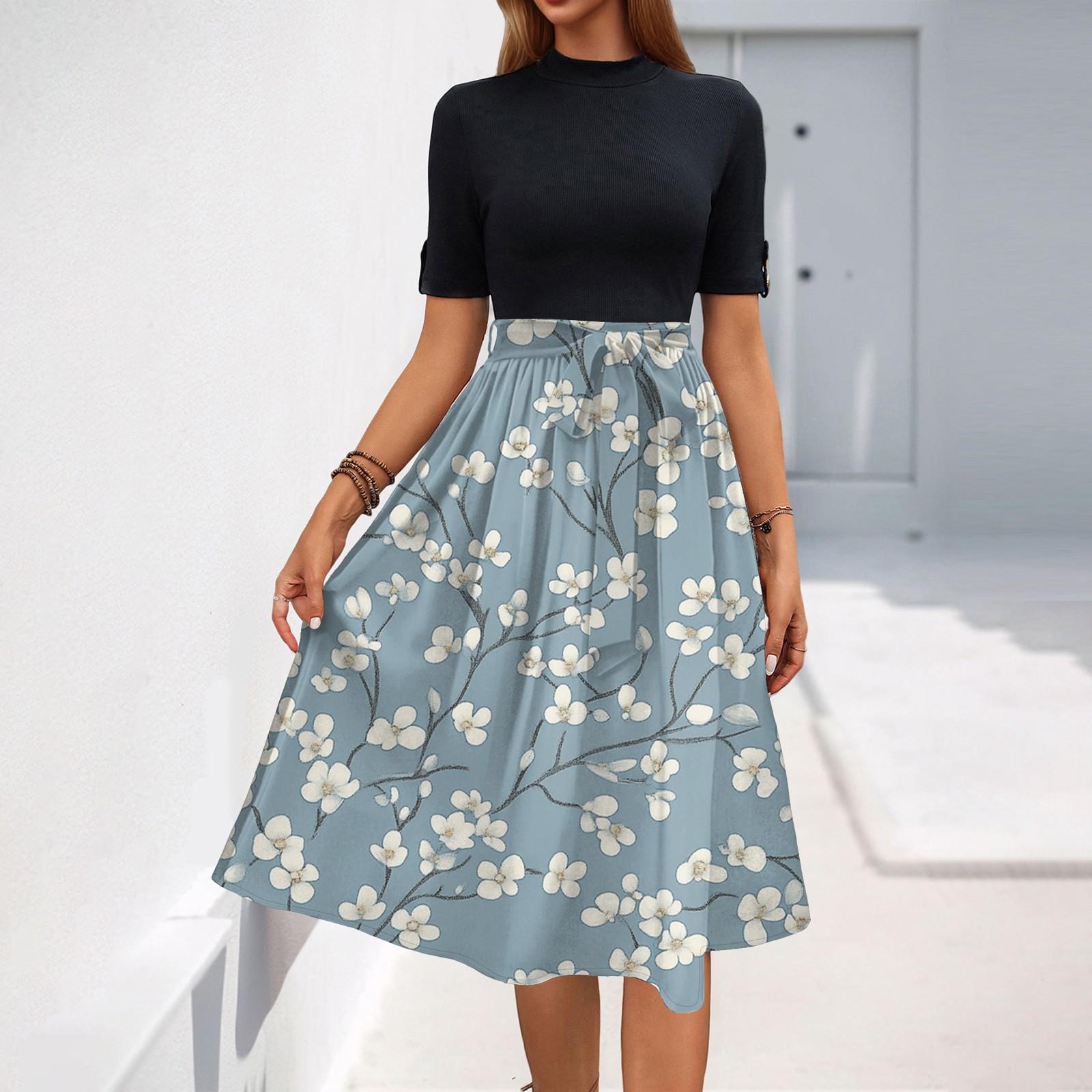 

Женские летние платья повседневные свободные сарафаны с короткими рукавами и карманами M