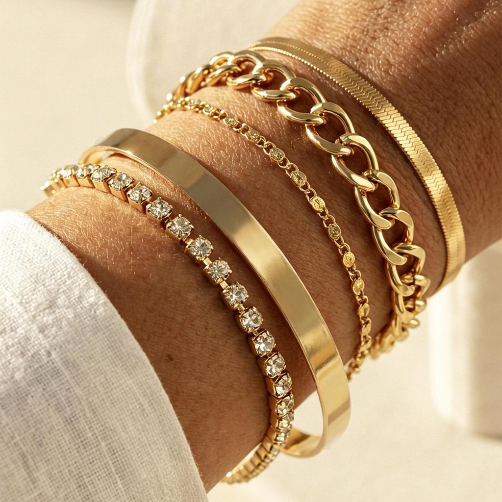 Europese & Amerikaanse Mode Geometrische Meerlaagse Gedraaide Armband Set - 10 Stuks