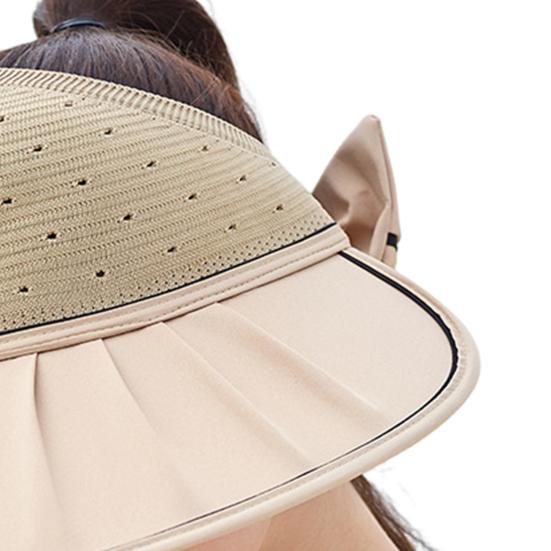 Women's Sun Visor Hat Summer Large Brim Fishing Cap with Bow UV Protection Half Open Top Beach Hat for Hiking Travel
