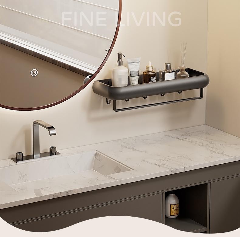 Punch-Free Gunmetal Bathroom Shelf: Wall-Mounted Storage for Vanity & Toilet